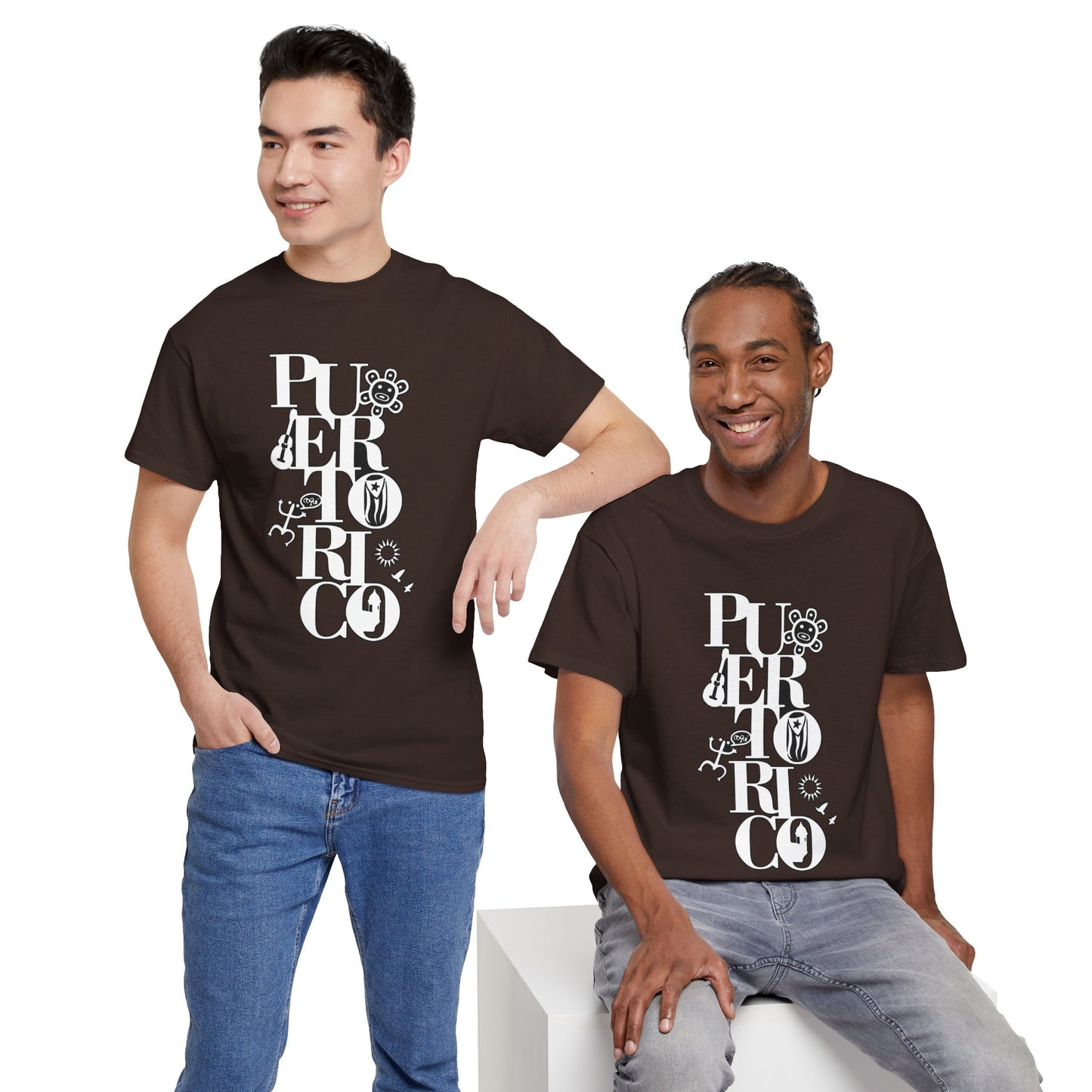 Puerto Rico Floral Vertical Tee — Retro Typography Island Shirt