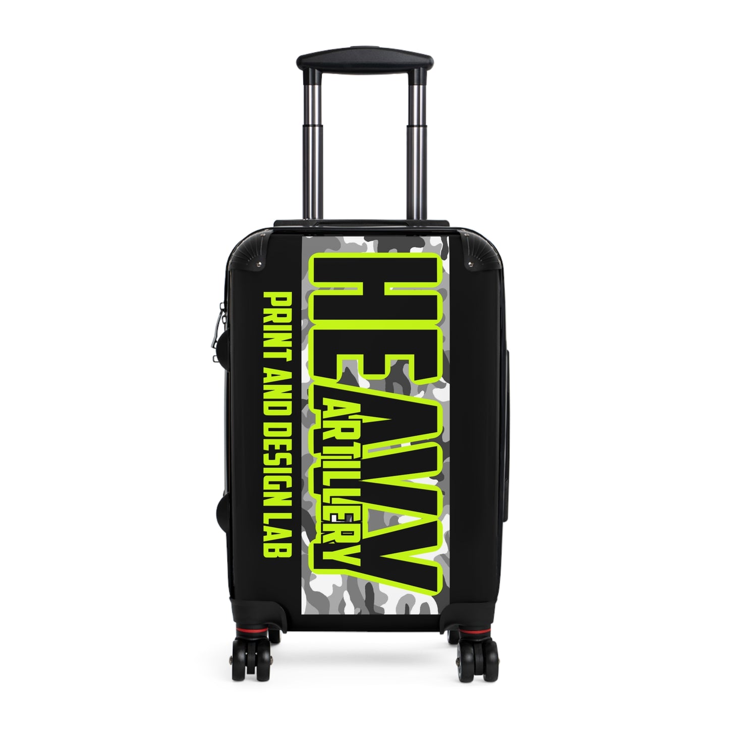 Heavy Artillery Camouflage Suitcase – Neon Logo Travel Luggage