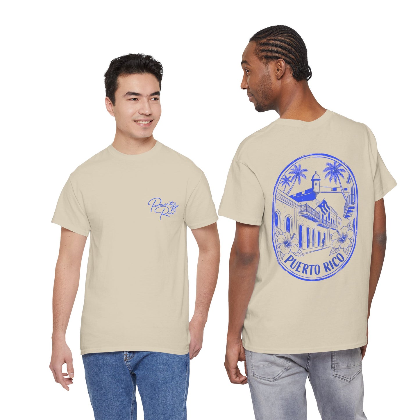 Puerto Rico Streets Tee — Handwritten Logo & Old San Juan Back Illustration