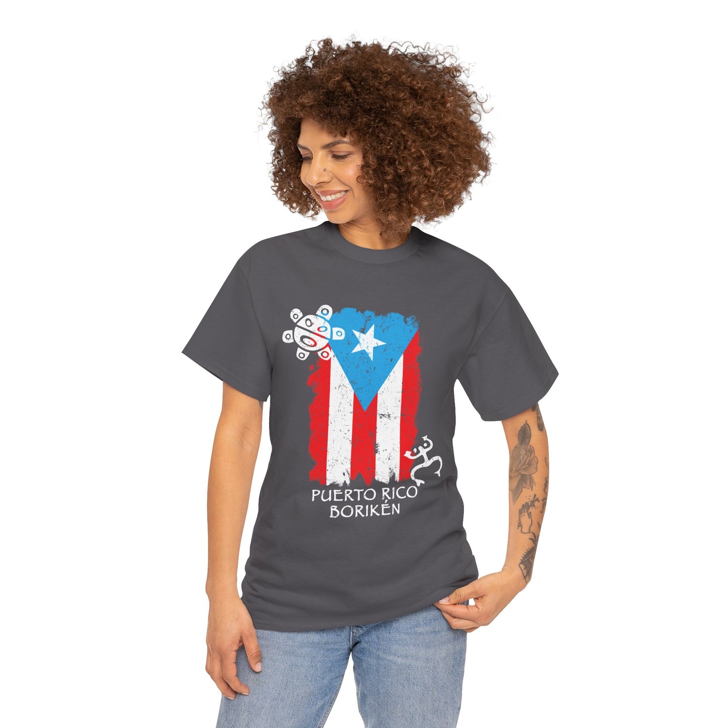 Puerto Rico Borikén Flag Tee — Taíno Petroglyph Heritage Vintage