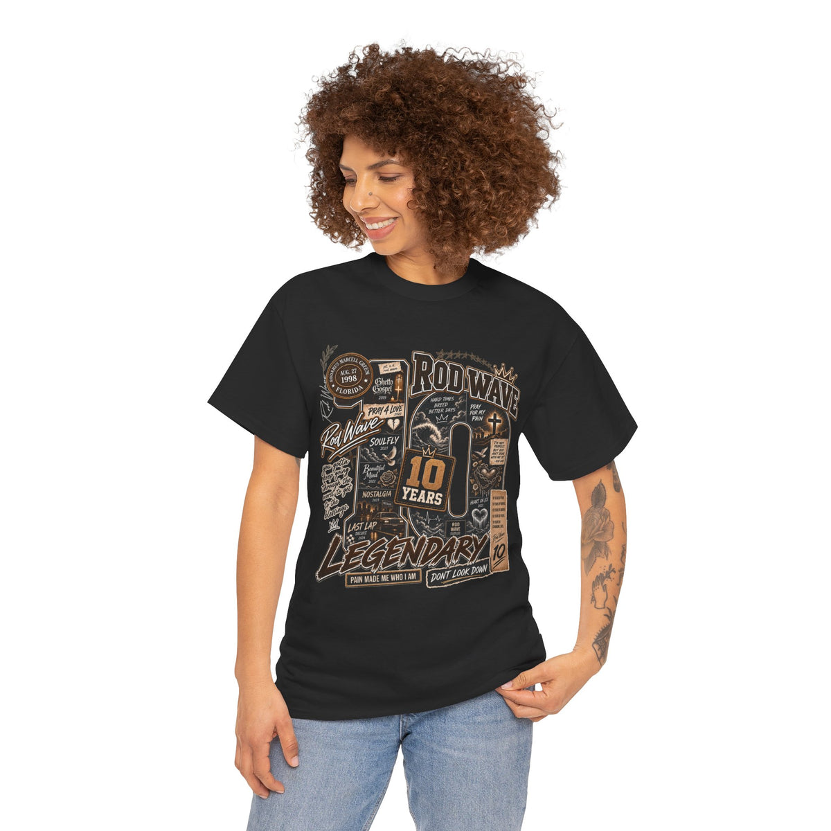 Rod Wave 10 Years Legendary – Pain, Purpose & Faith Hip-Hop Collage T-Shirt Design