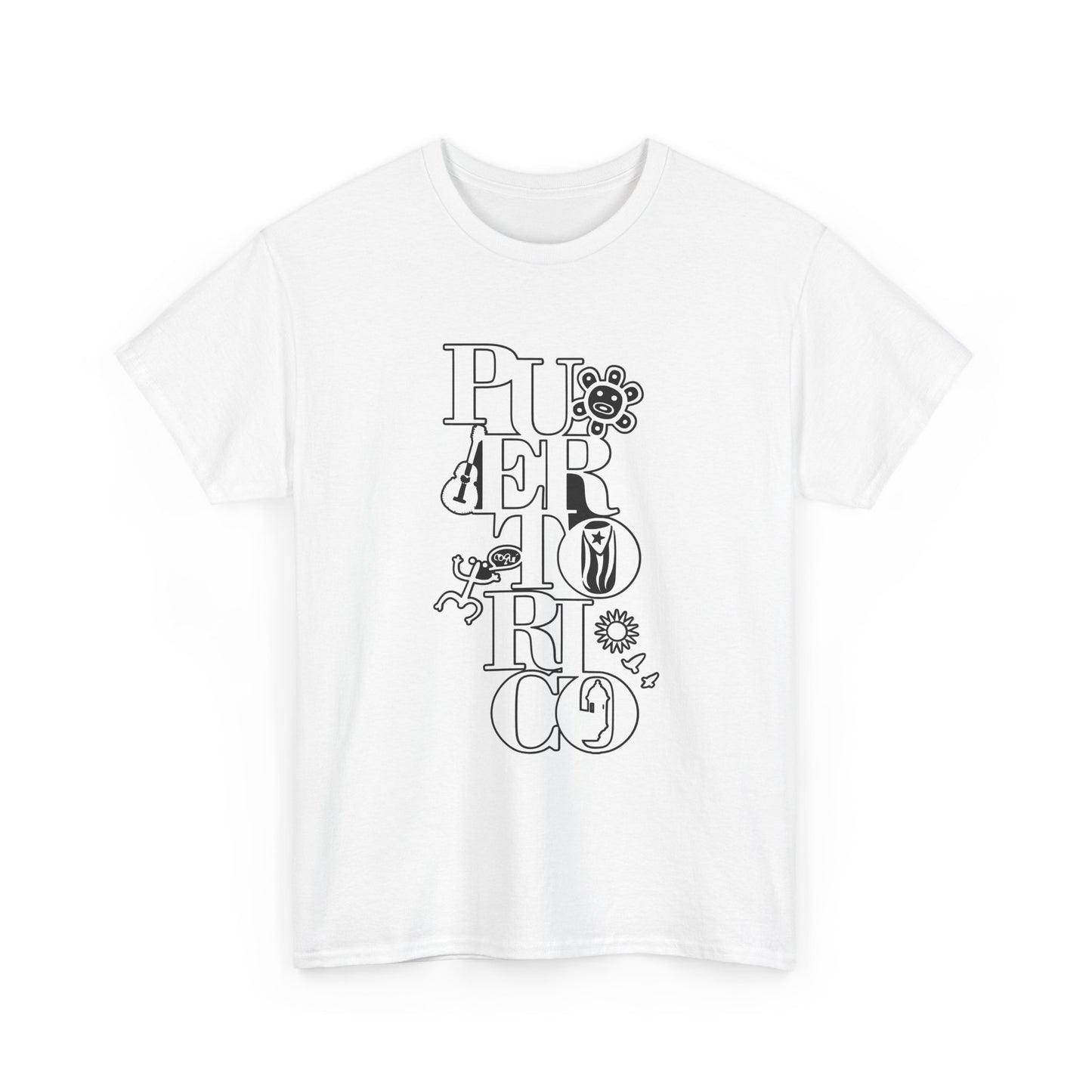 Puerto Rico Floral Vertical Tee — Retro Typography Island Shirt