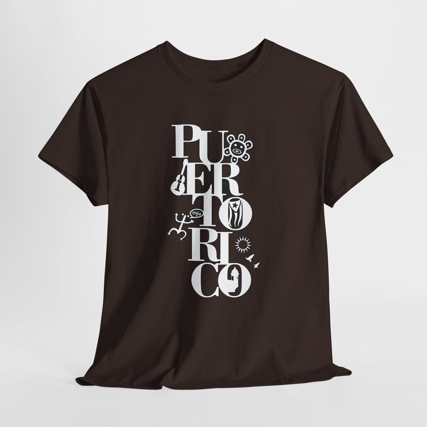 Puerto Rico Floral Vertical Tee — Retro Typography Island Shirt