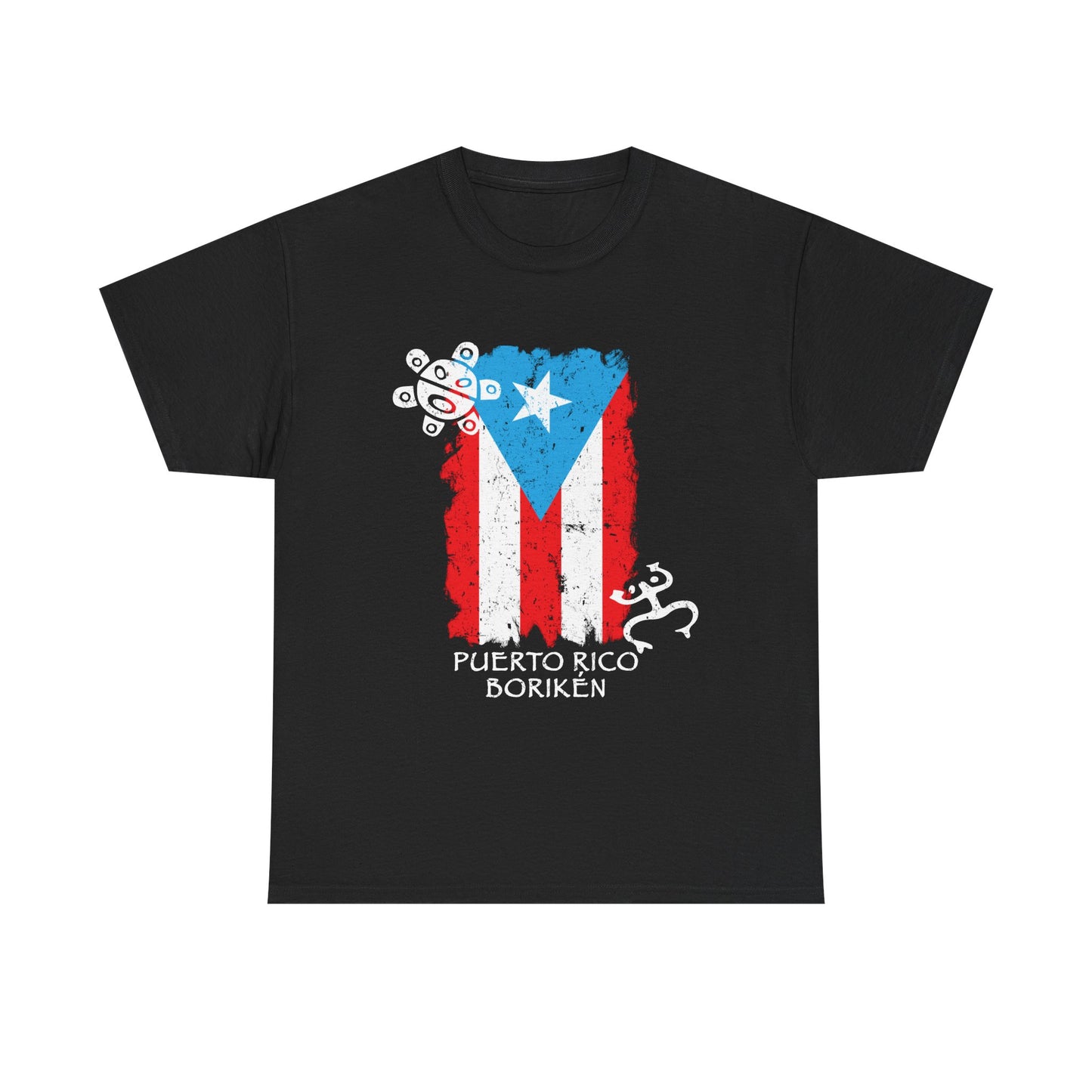 Puerto Rico Borikén Flag Tee — Taíno Petroglyph Heritage Vintage