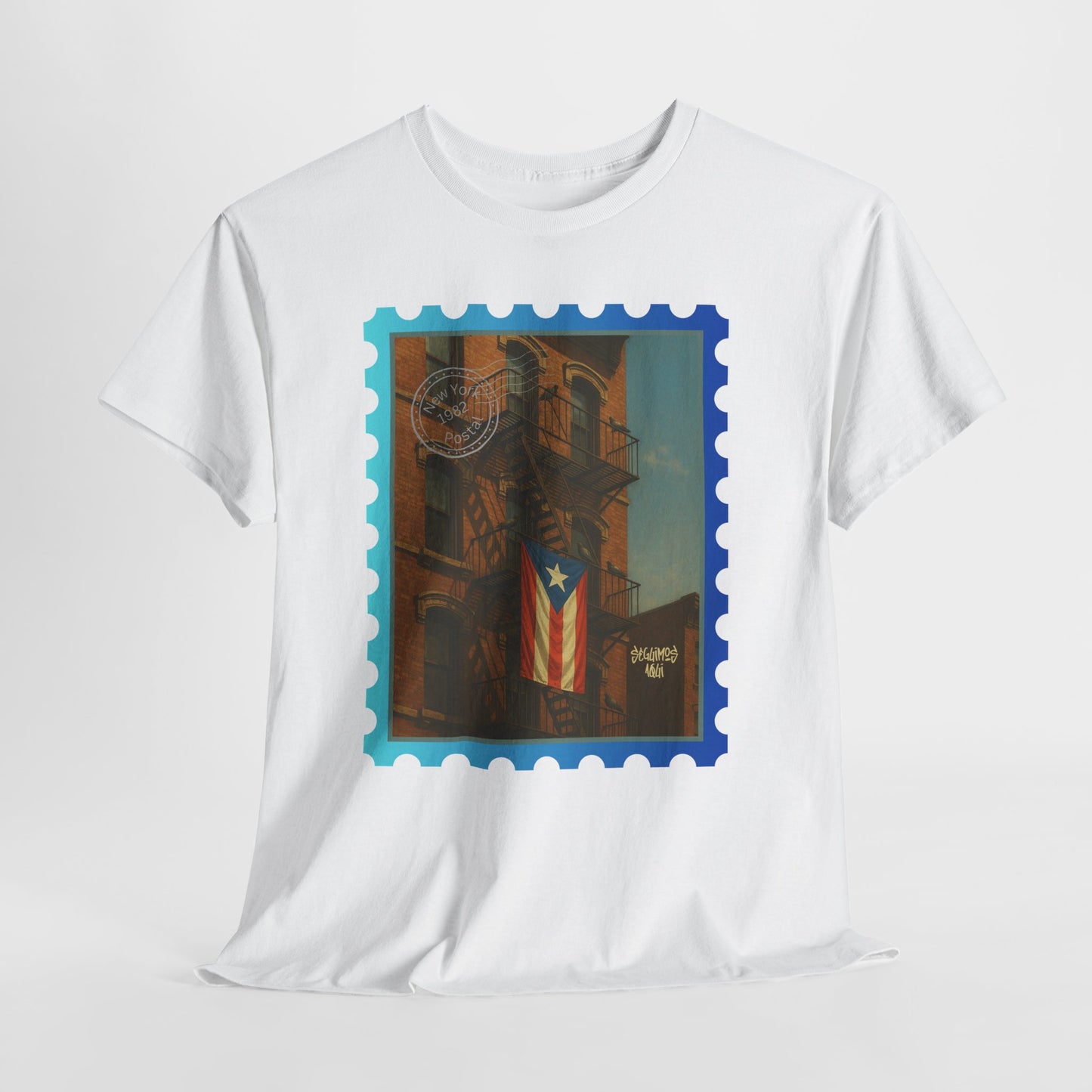 Seguimos Aquí Puerto Rican Pride Tee — New York 1982 Vintage Flag Tribute