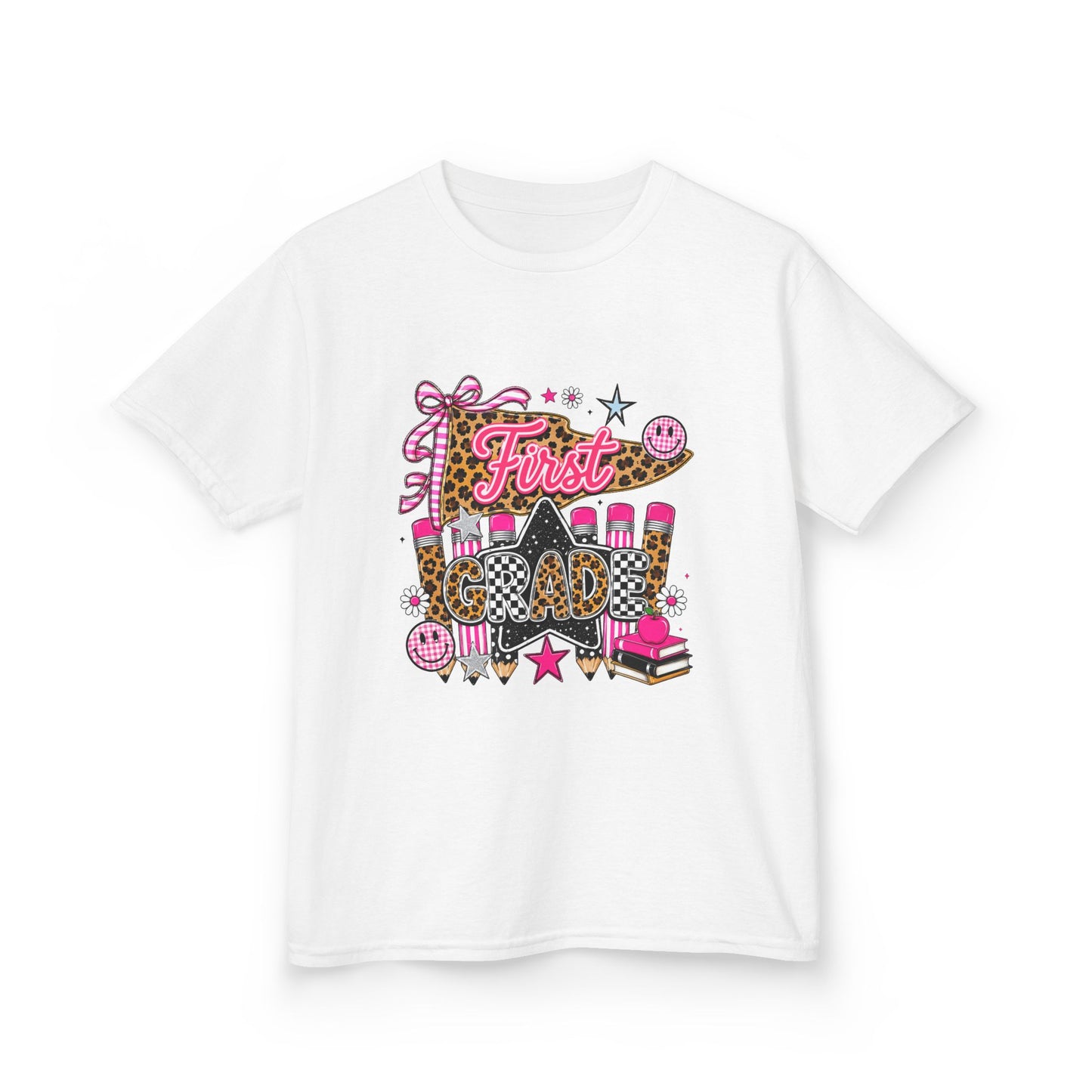 First Grade Girl Back to School T-Shirt – Pink Leopard First Day of 1st Grade Tee
