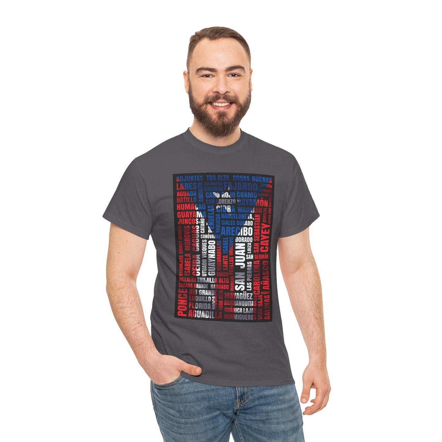 Puerto Rico Flag Word Cloud T-Shirt — Puerto Rican Pride Tee with Names Design