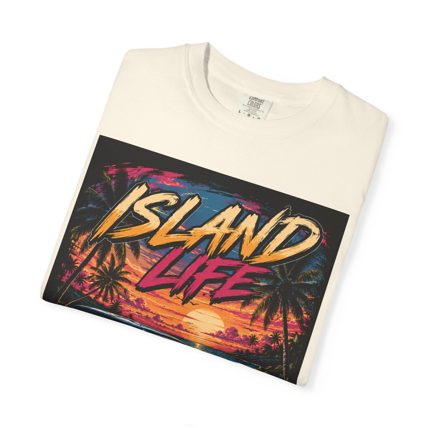 Island Life T-Shirt — Retro Beach Sunset with 57 Chevy Nomad