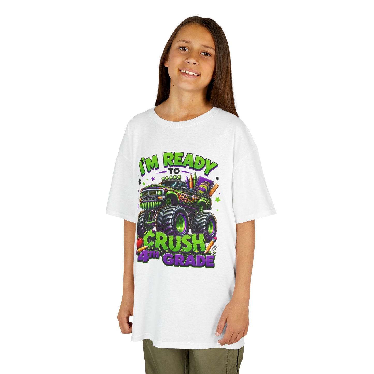 I’m Ready to Crush 4th Grade Monster Truck Kids T-Shirt – Back to School Tee