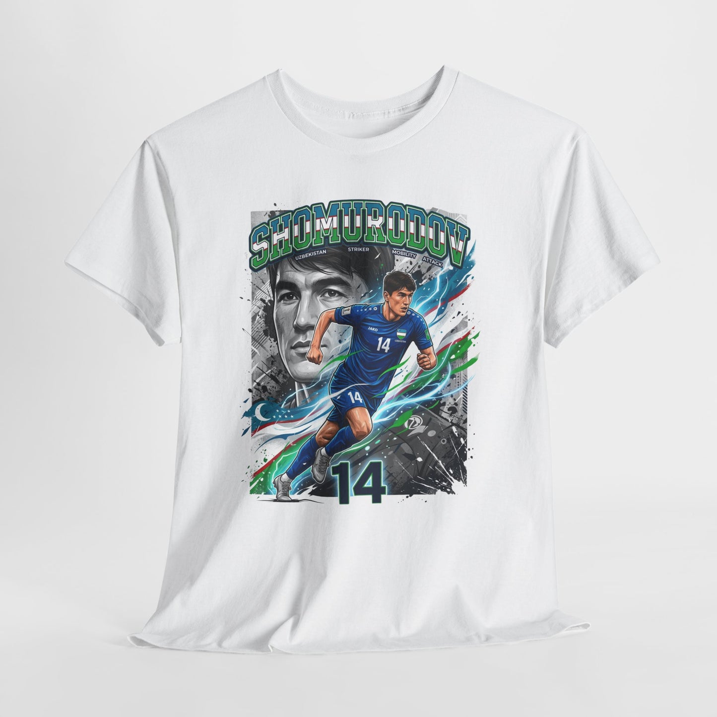 Shomurodov #14 – Uzbekistan’s Dynamic Striker T-Shirt