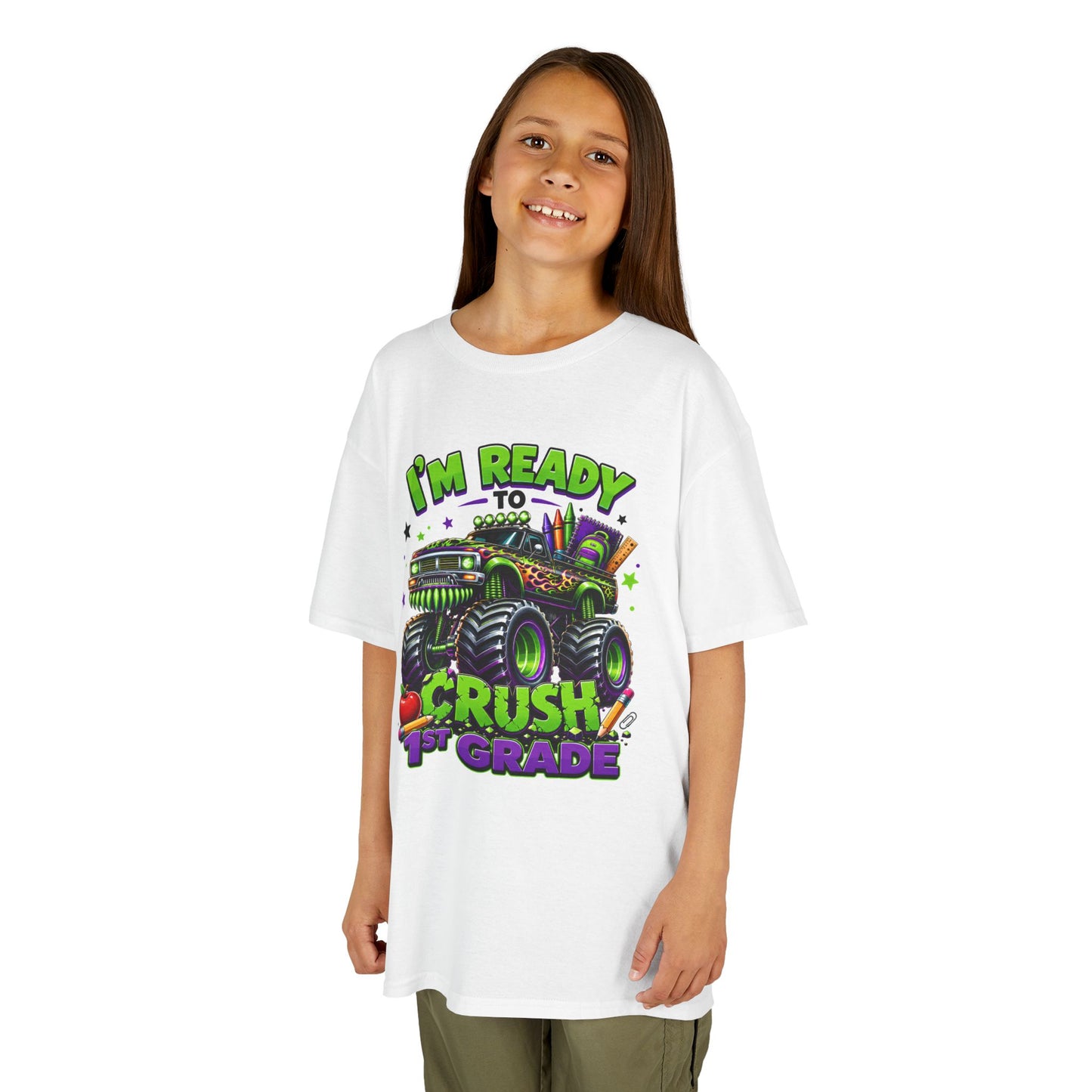 I’m Ready to Crush 1st Grade Monster Truck Kids T-Shirt – First Day of School Tee