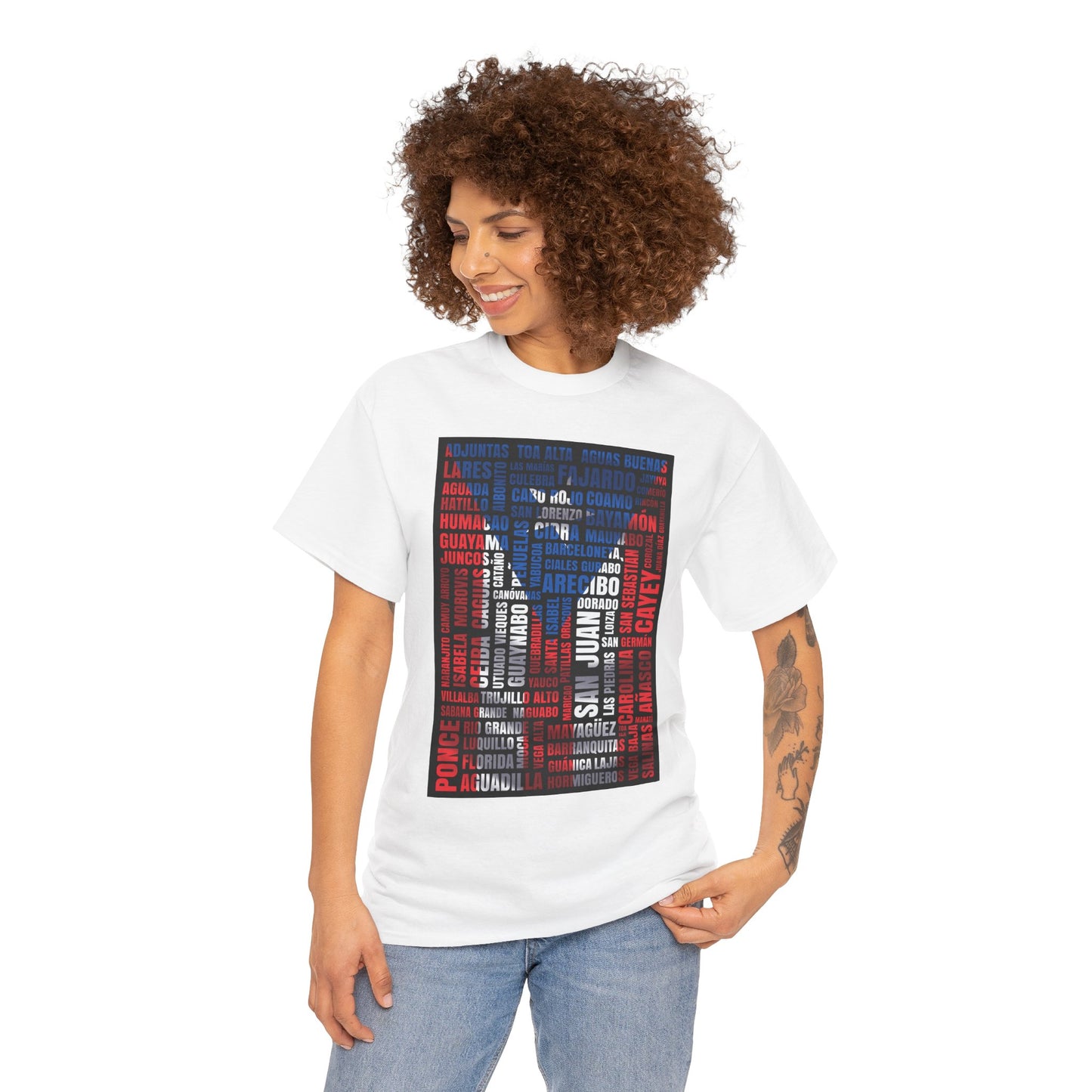 Puerto Rico Flag Word Cloud T-Shirt — Puerto Rican Pride Tee with Names Design