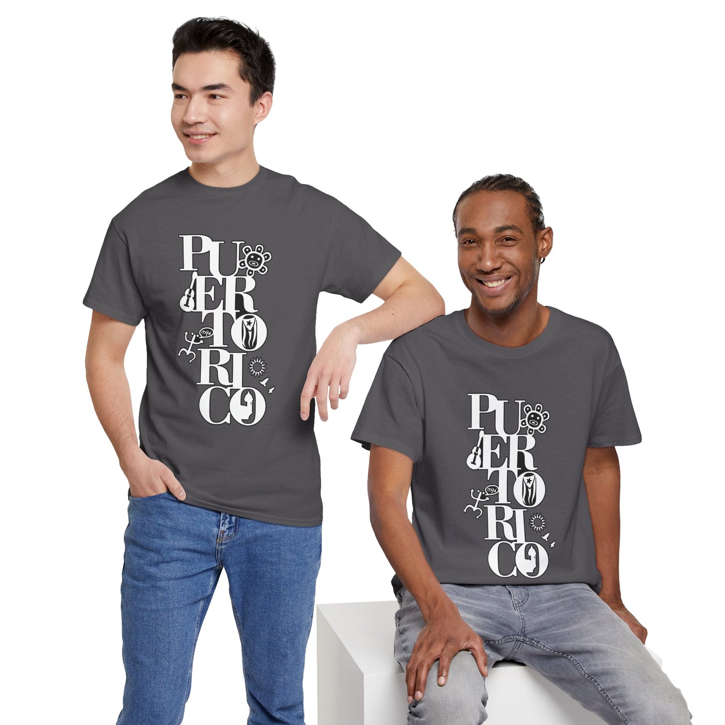 Puerto Rico Floral Vertical Tee — Retro Typography Island Shirt