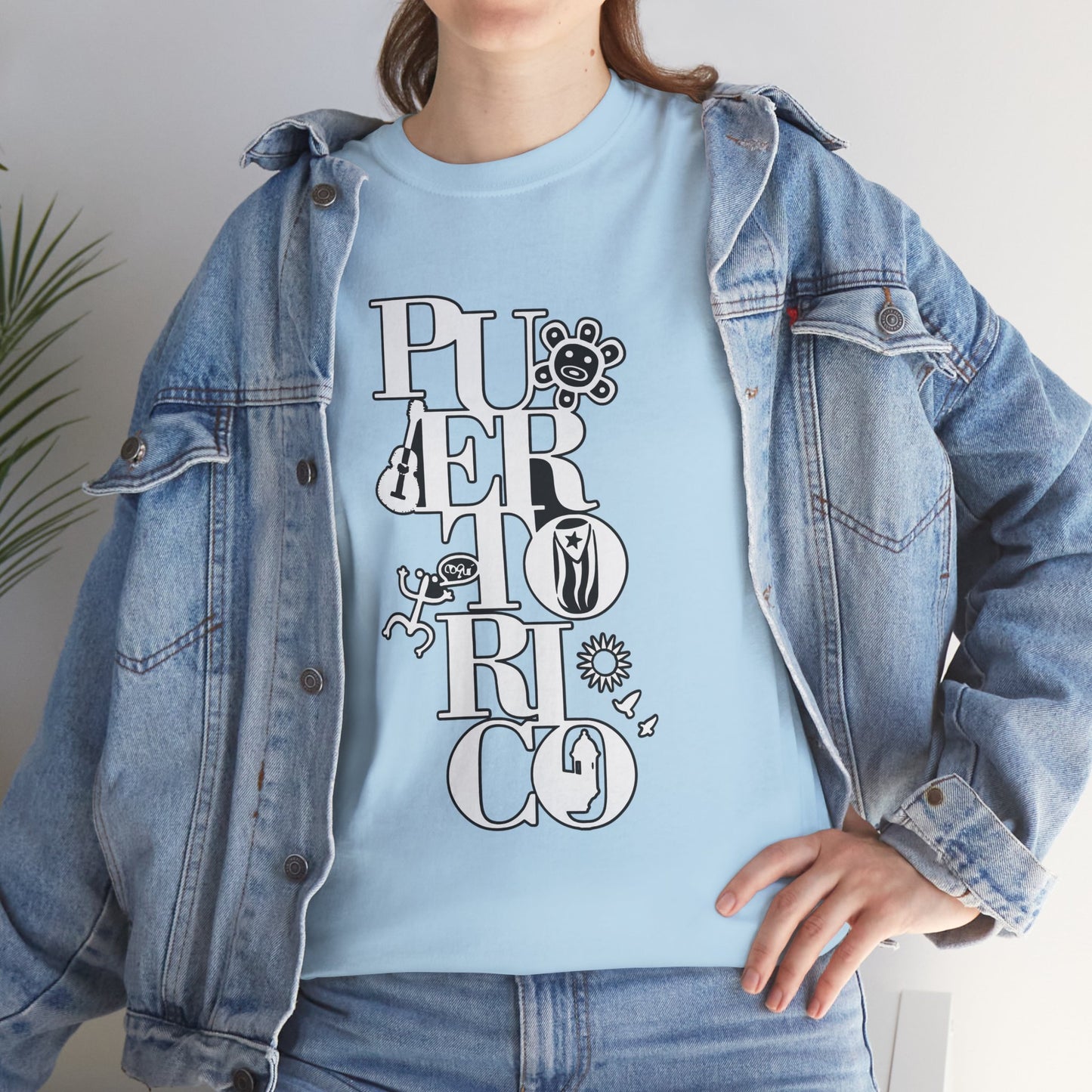 Puerto Rico Floral Vertical Tee — Retro Typography Island Shirt