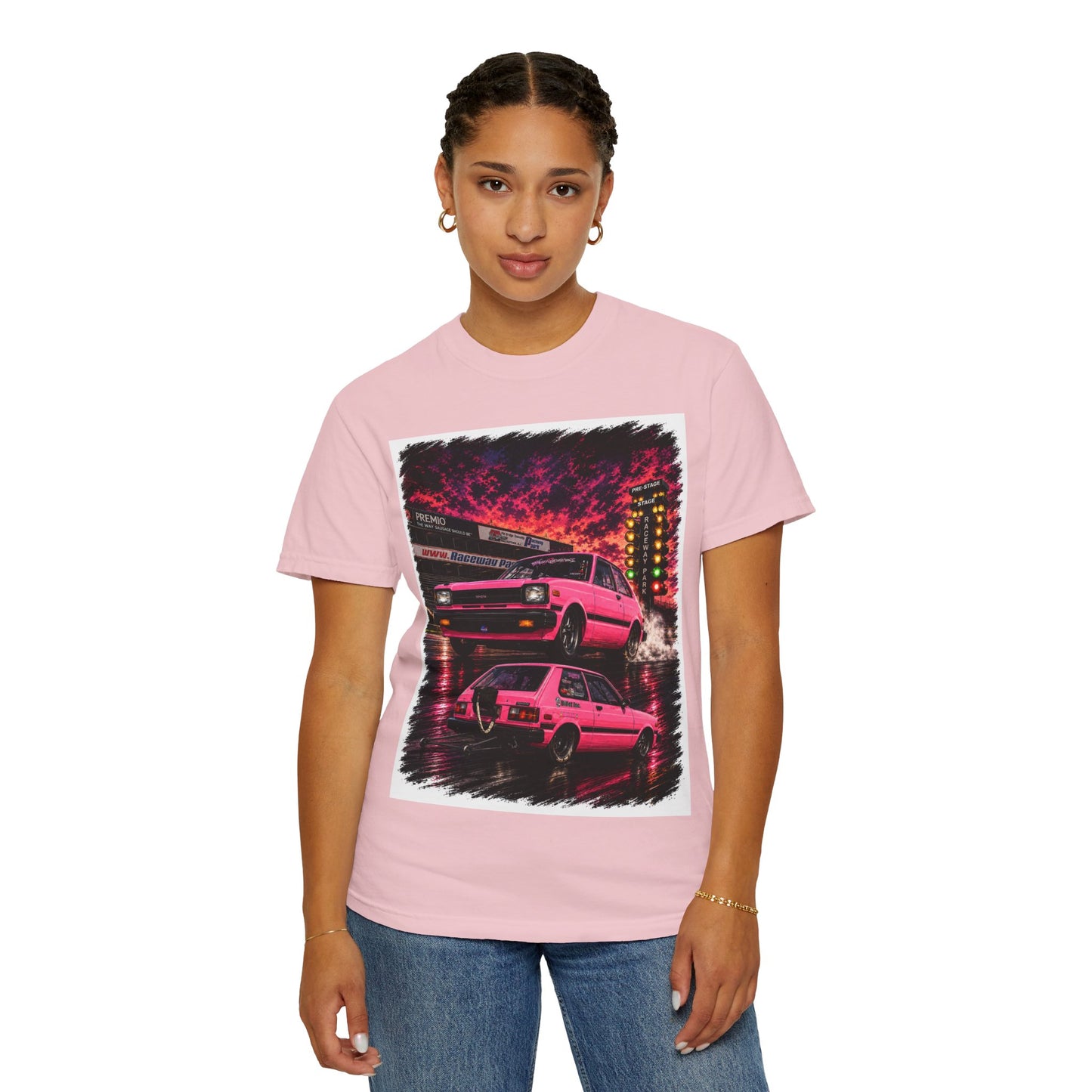Retro Pink Starlet T-Shirt — Neon Pink Skyline Racing Graphic