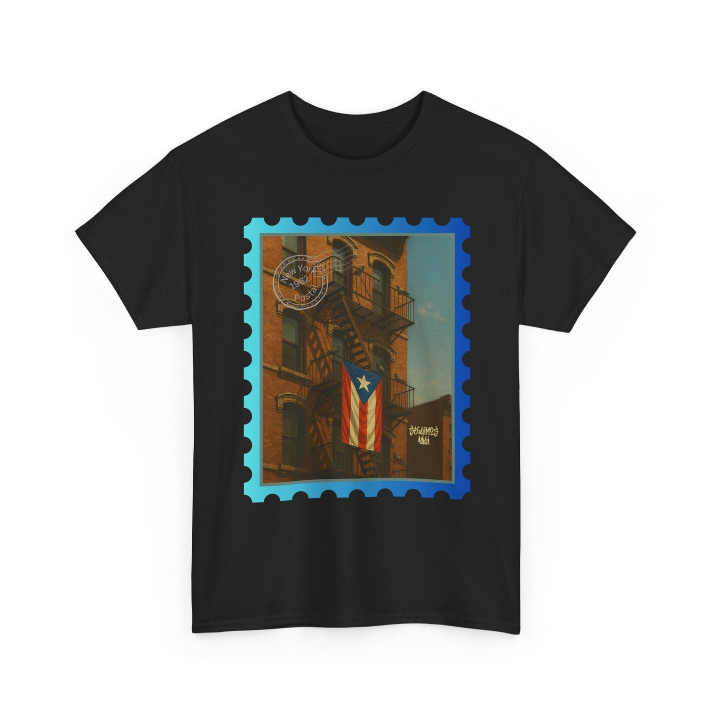 Seguimos Aquí Puerto Rican Pride Tee — New York 1982 Vintage Flag Tribute