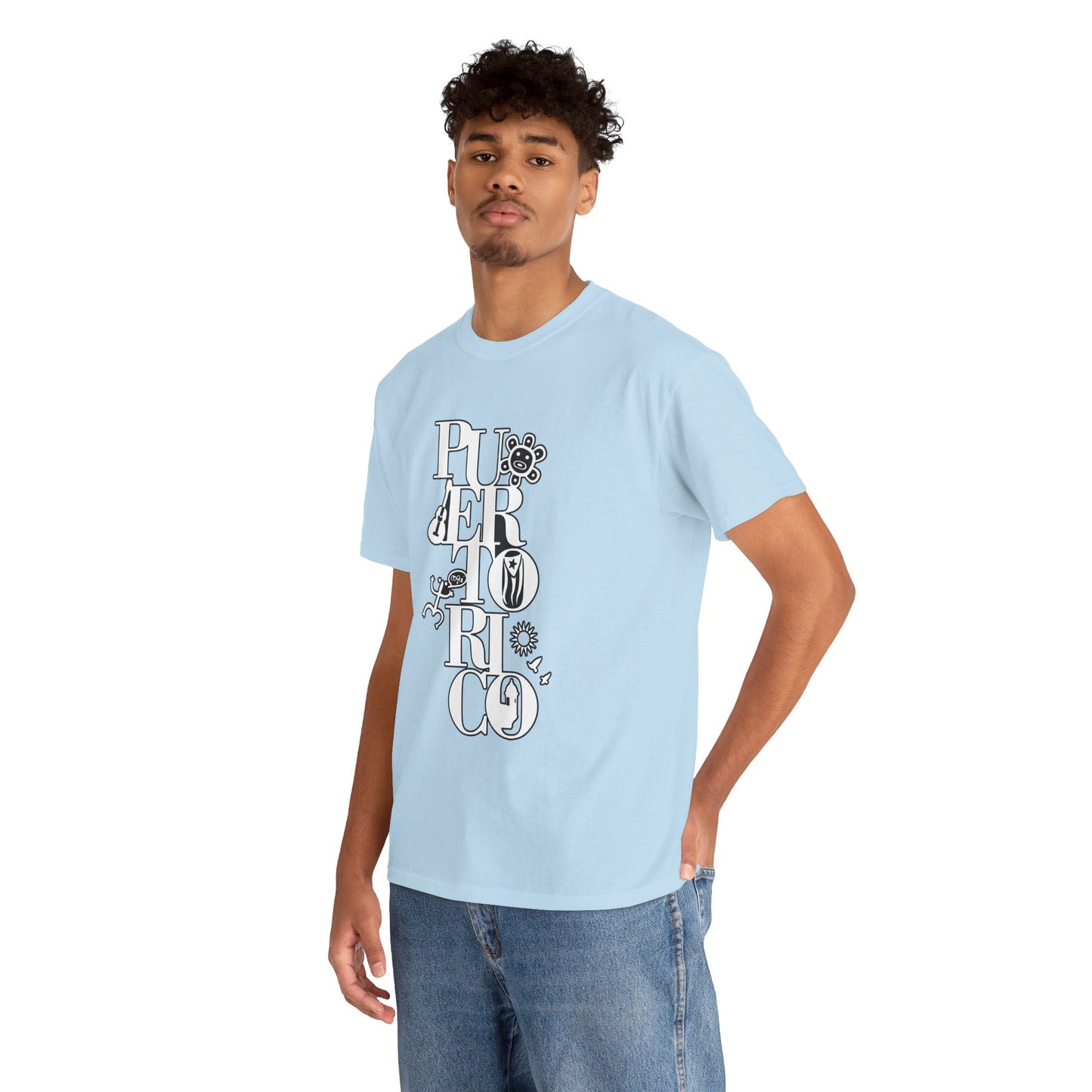 Puerto Rico Floral Vertical Tee — Retro Typography Island Shirt