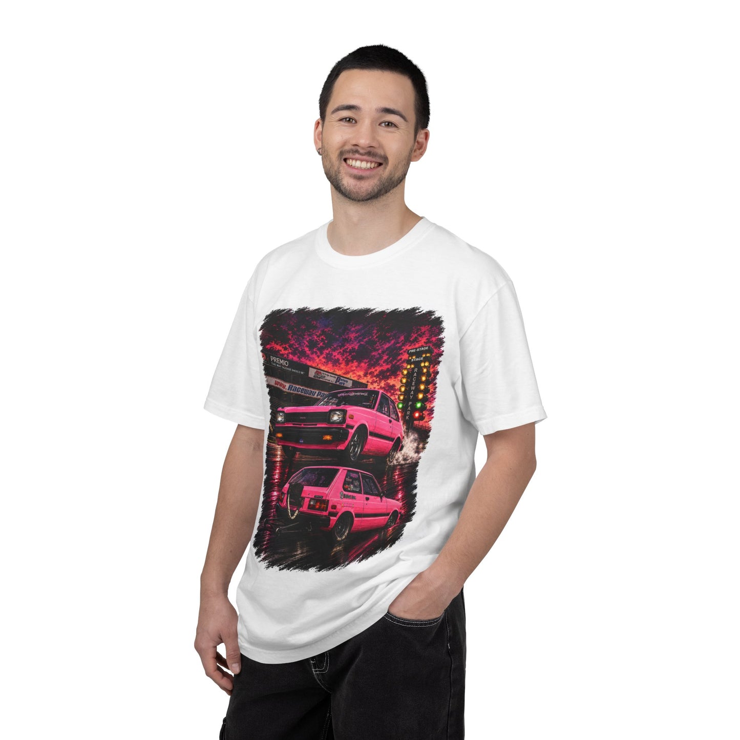 Retro Pink Starlet T-Shirt — Neon Pink Skyline Racing Graphic
