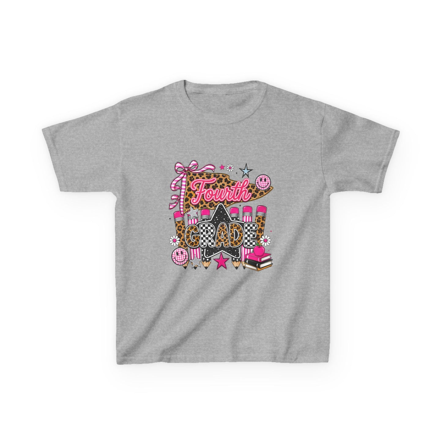 Fourth Grade Girl Back to School T-Shirt – Pink Leopard First Day of 4th Grade Tee