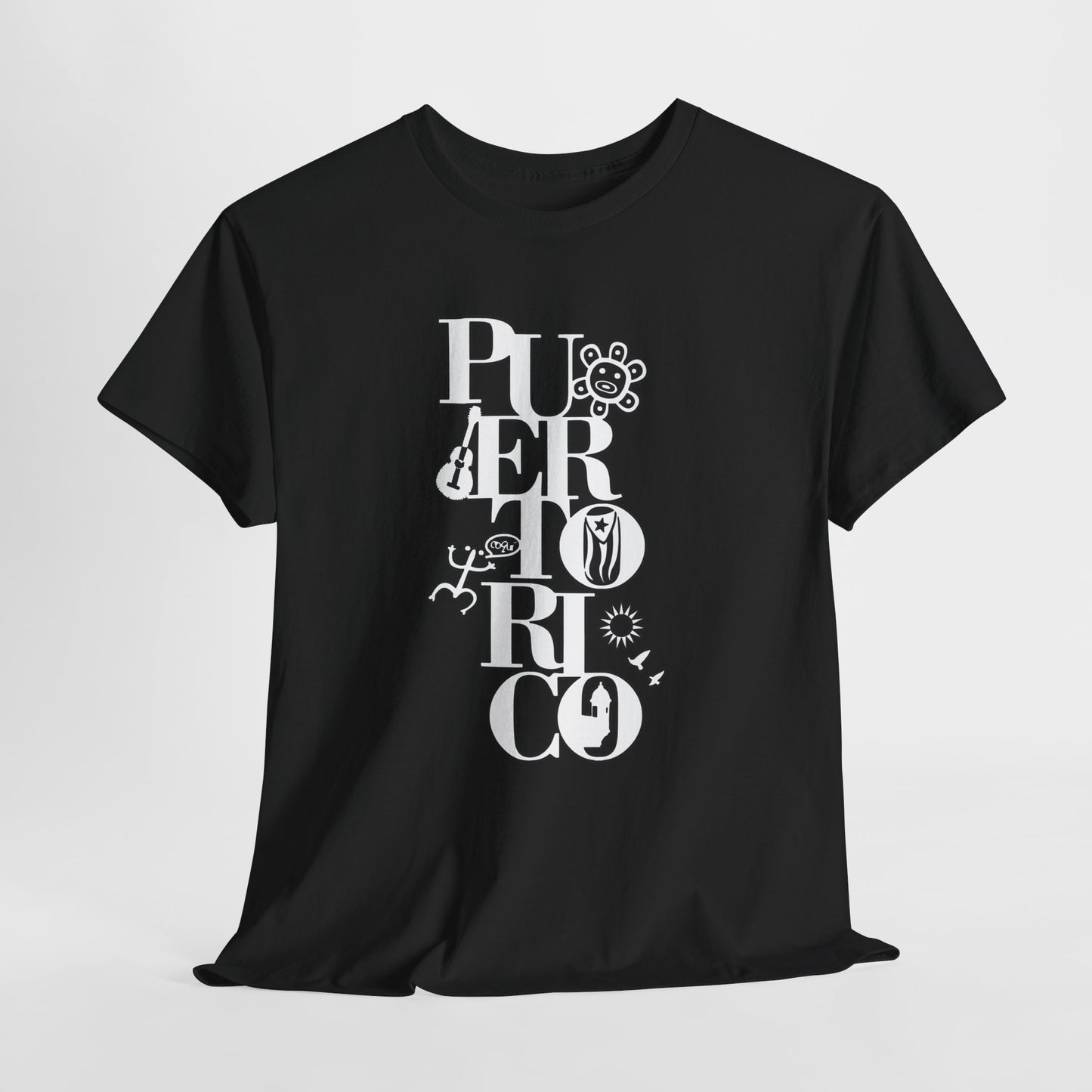 Puerto Rico Floral Vertical Tee — Retro Typography Island Shirt