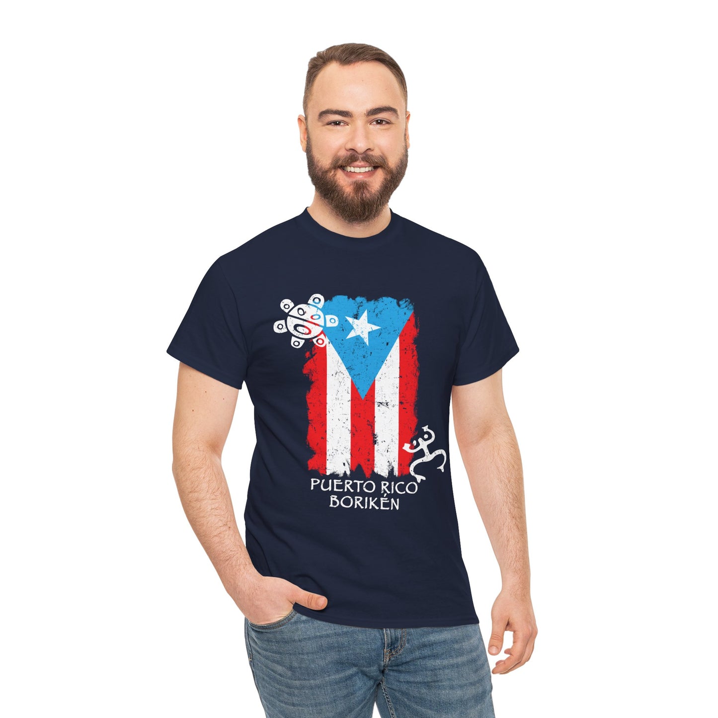 Puerto Rico Borikén Flag Tee — Taíno Petroglyph Heritage Vintage