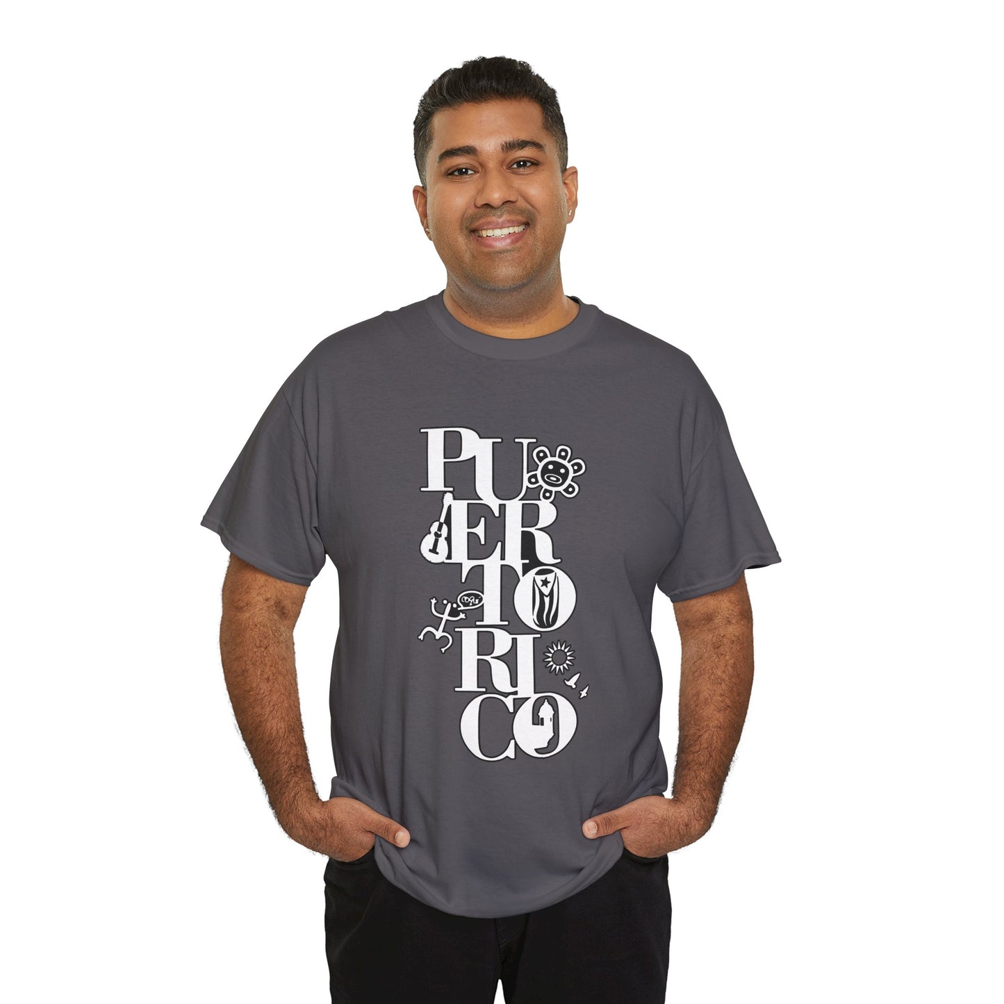 Puerto Rico Floral Vertical Tee — Retro Typography Island Shirt