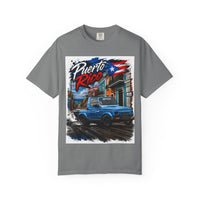Puerto Rico Blue Samuri T-Shirt — Retro Island Flag Street Scene