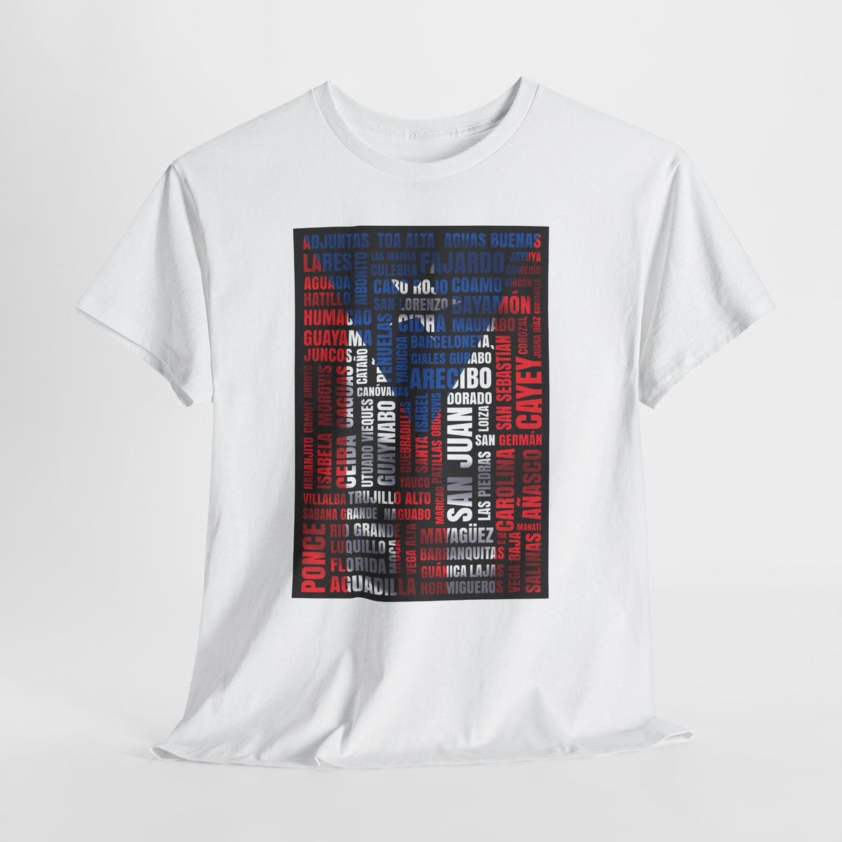 Puerto Rico Flag Word Cloud T-Shirt — Puerto Rican Pride Tee with Names Design