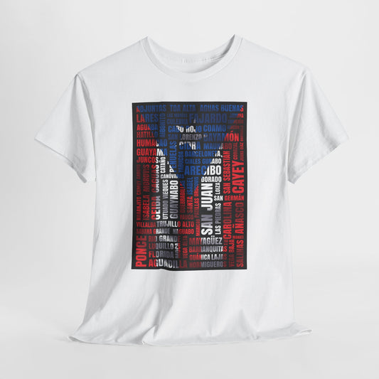 Puerto Rico Flag Word Cloud T-Shirt — Puerto Rican Pride Tee with Names Design
