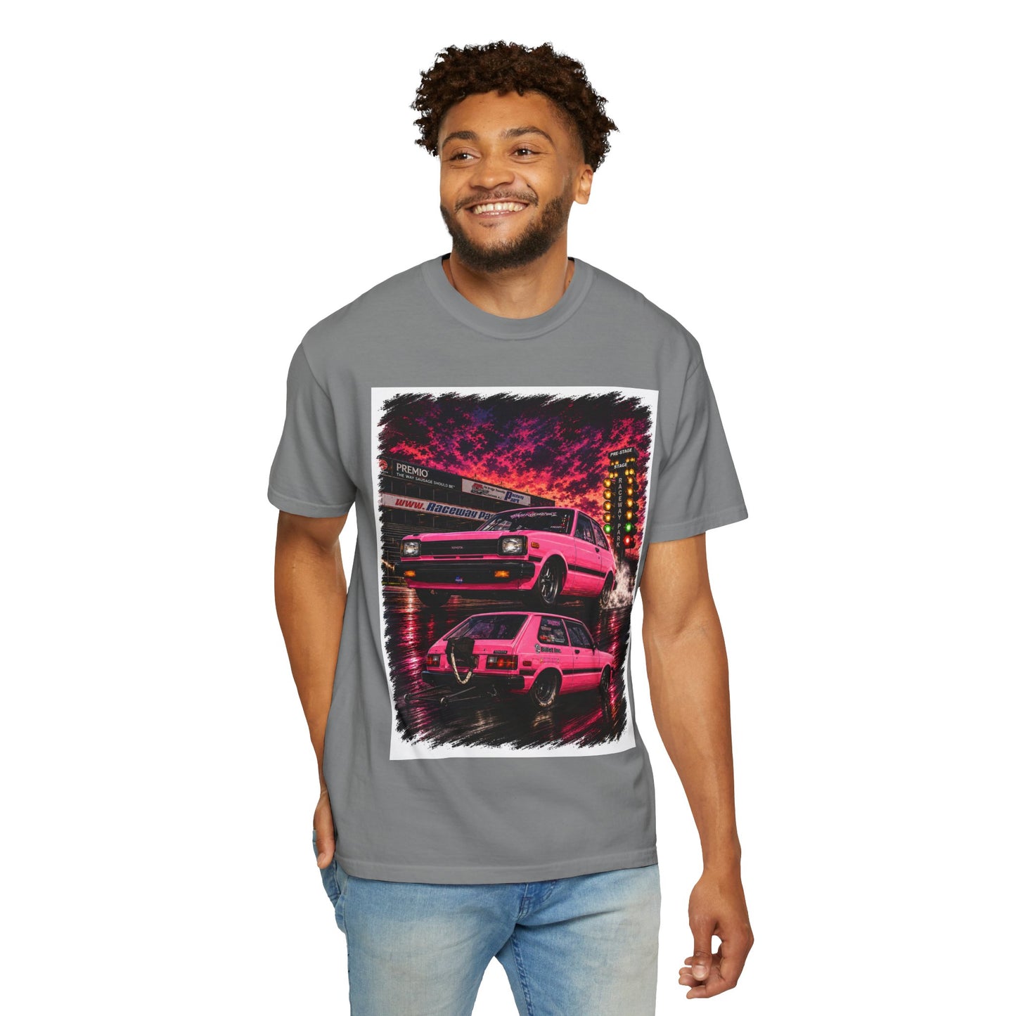 Retro Pink Starlet T-Shirt — Neon Pink Skyline Racing Graphic