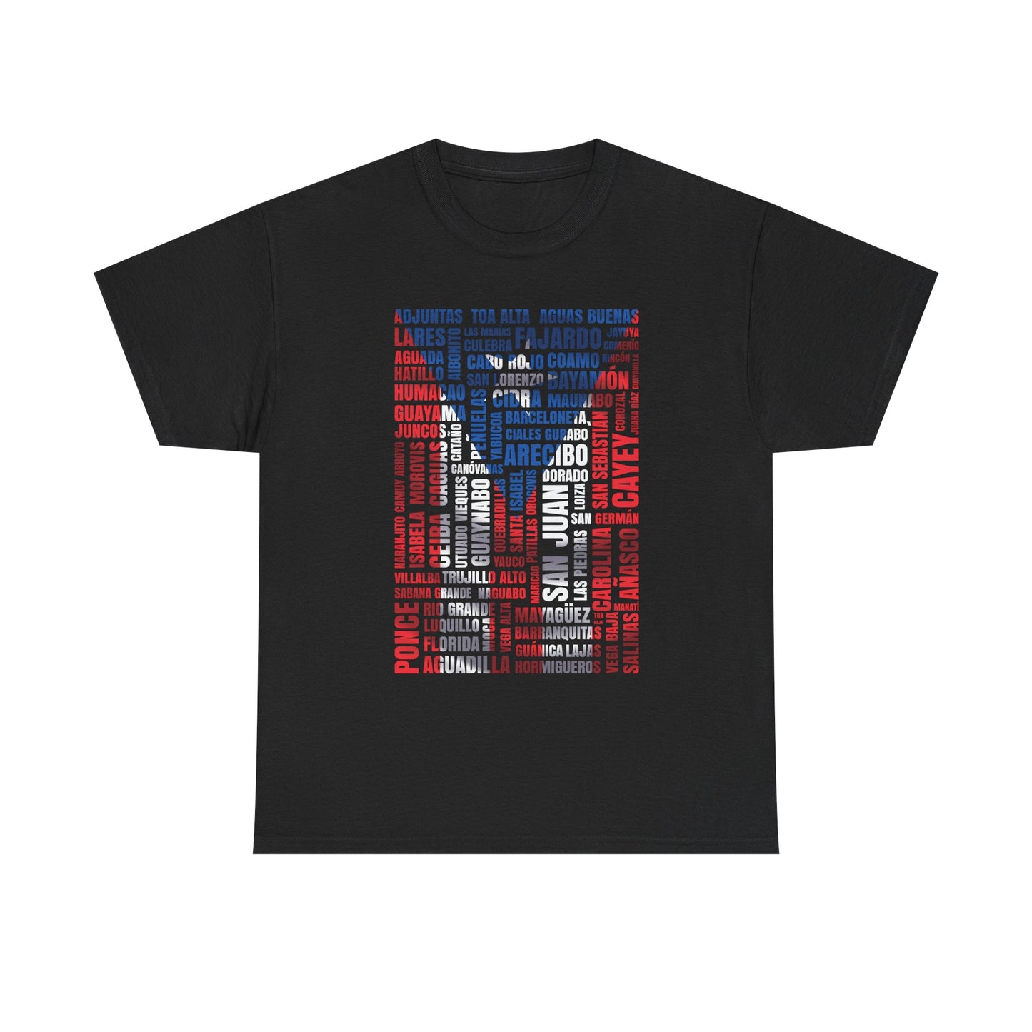 Puerto Rico Town Map Tee — "De Aquí, De Todos Lados" Typography Tribute