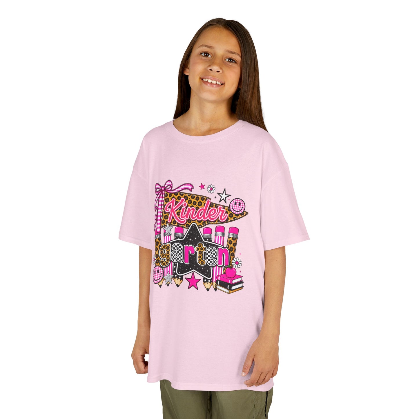 Kindergarten Girl Back to School T-Shirt – Pink Leopard First Day of Kindergarten Tee