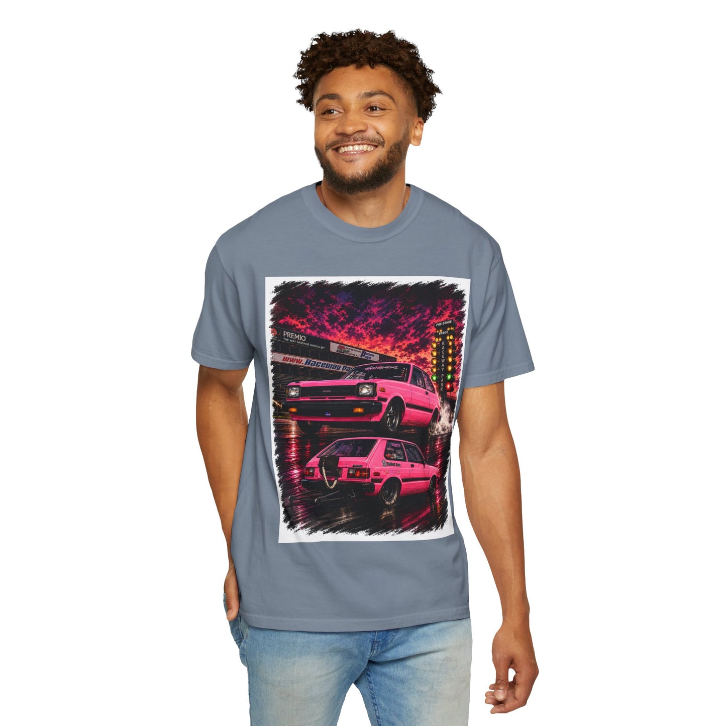 Retro Pink Starlet T-Shirt — Neon Pink Skyline Racing Graphic