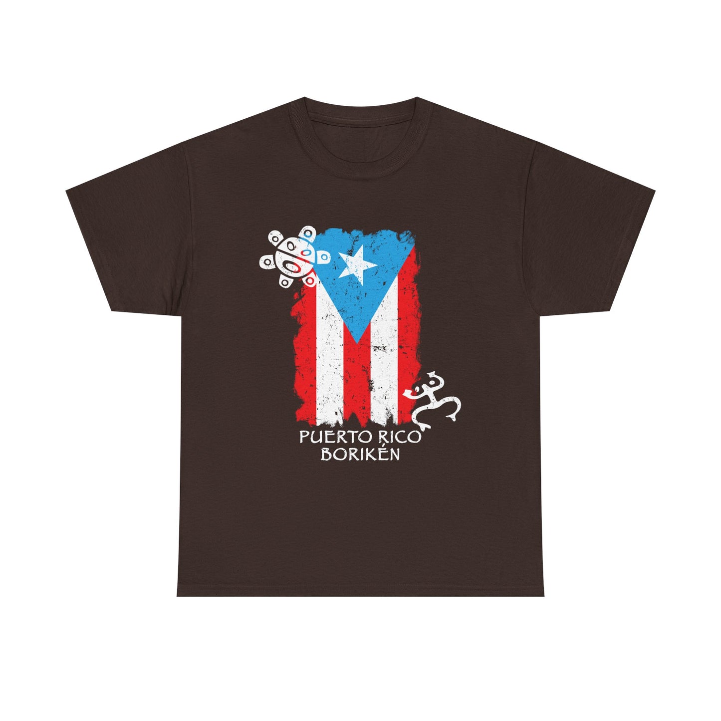 Puerto Rico Borikén Flag Tee — Taíno Petroglyph Heritage Vintage