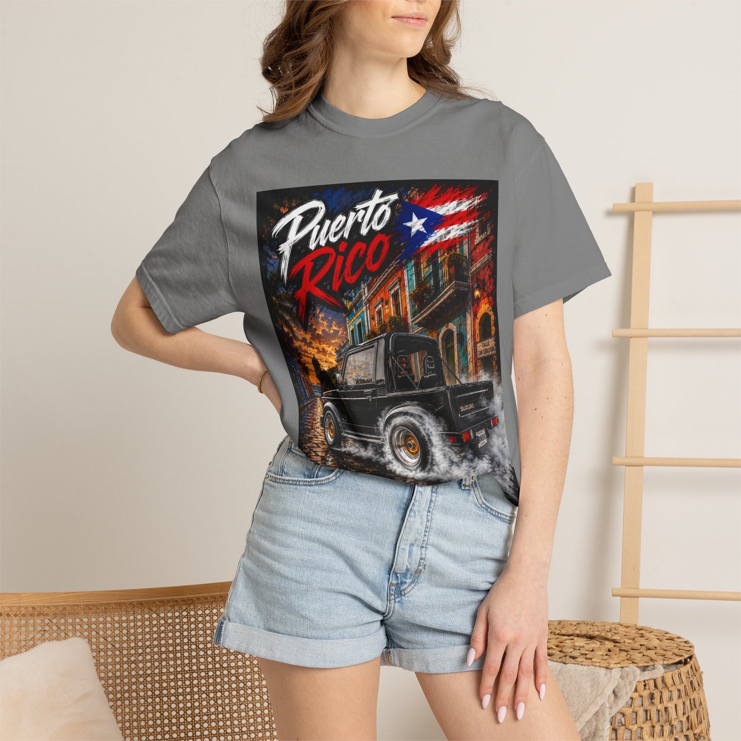 Puerto Rico Samuri Burnout T-Shirt — Retro Island Flag Graphic Tee