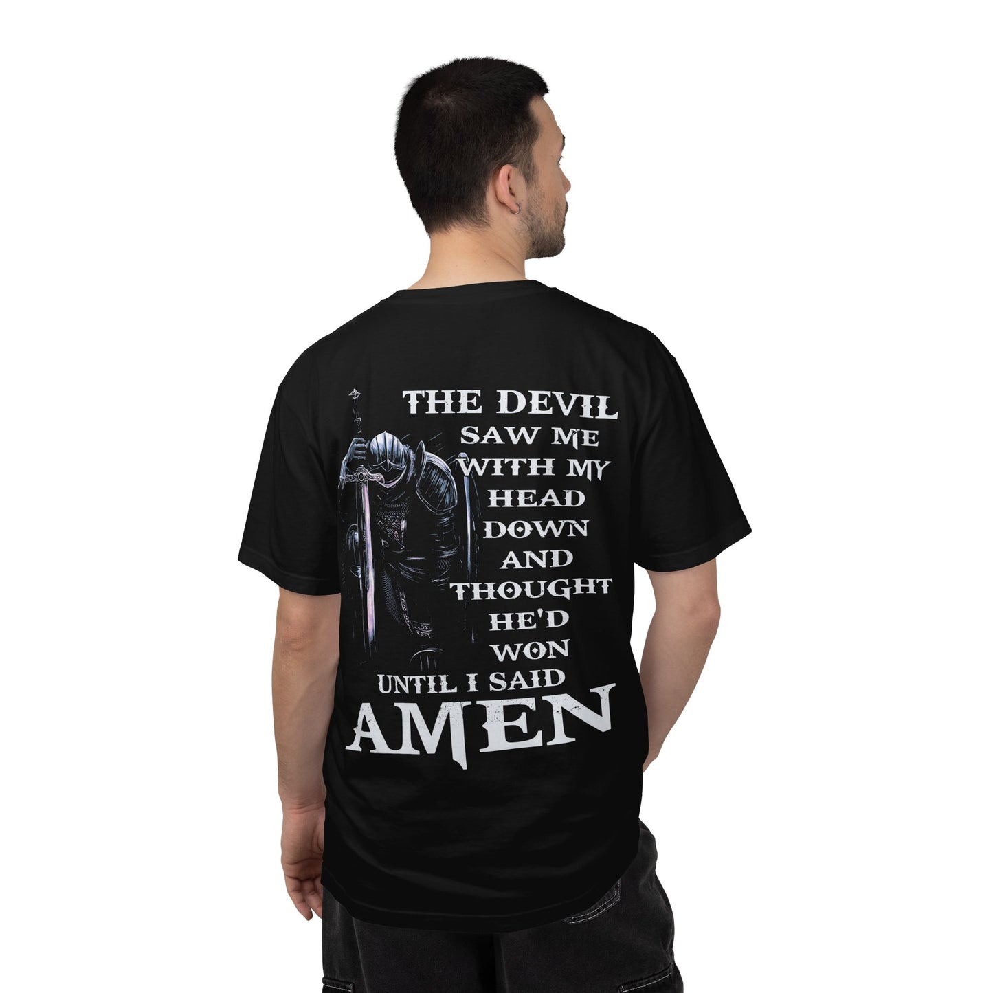 Devotional Graphic T-Shirt — "The Devil Saw Me...Until I Said AMEN" Christian Faith Tee