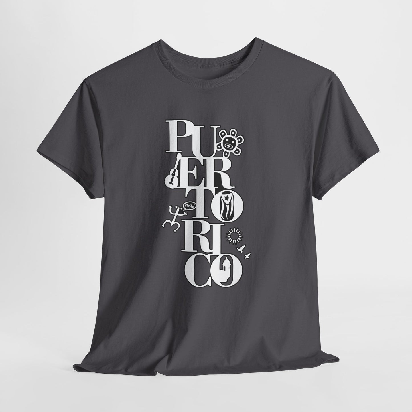 Puerto Rico Floral Vertical Tee — Retro Typography Island Shirt