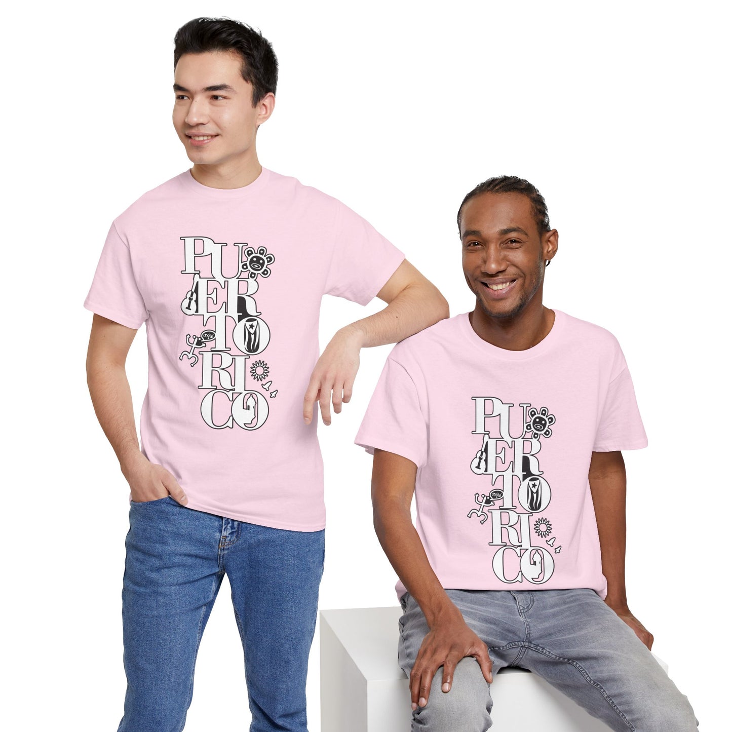 Puerto Rico Floral Vertical Tee — Retro Typography Island Shirt
