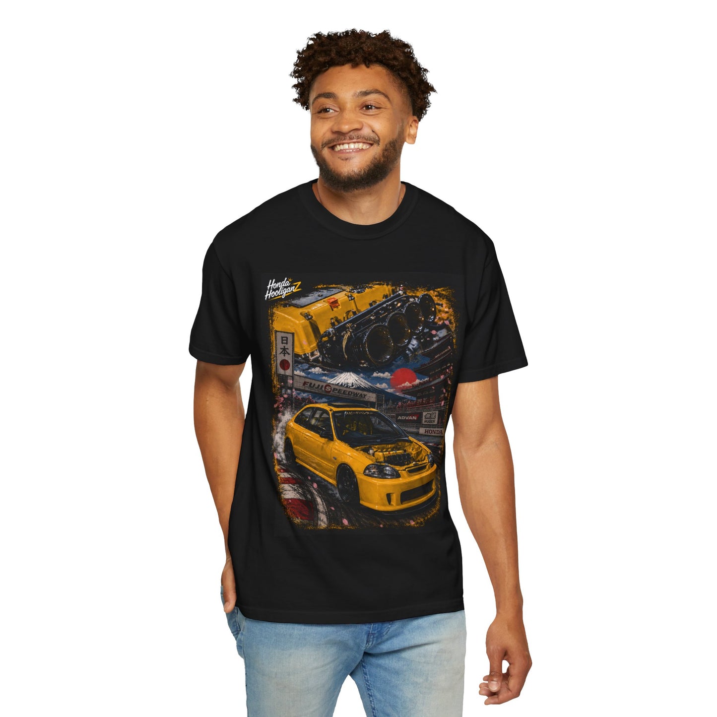 Street Racing Honda Civic T-Shirt — Yellow JDM Car Graphic Tee