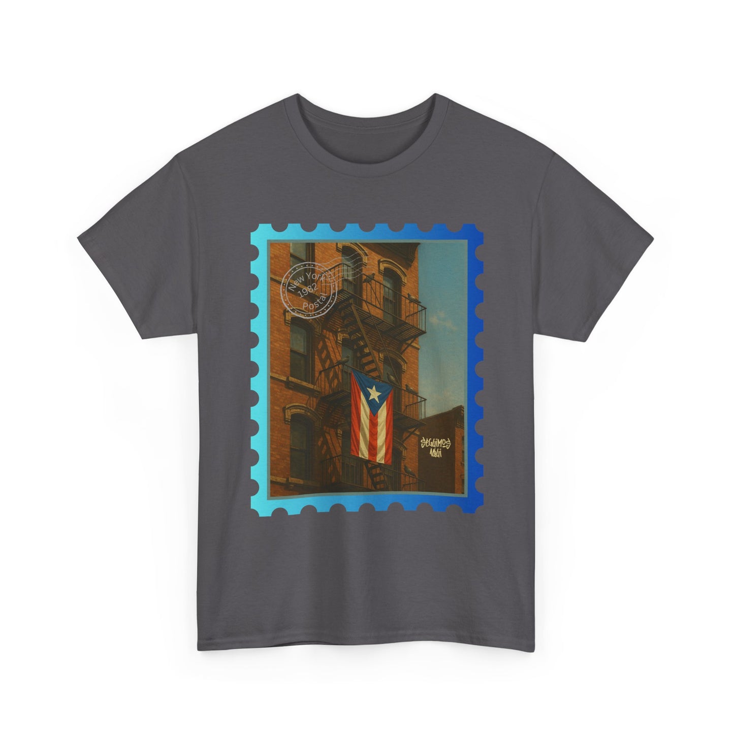 Seguimos Aquí Puerto Rican Pride Tee — New York 1982 Vintage Flag Tribute