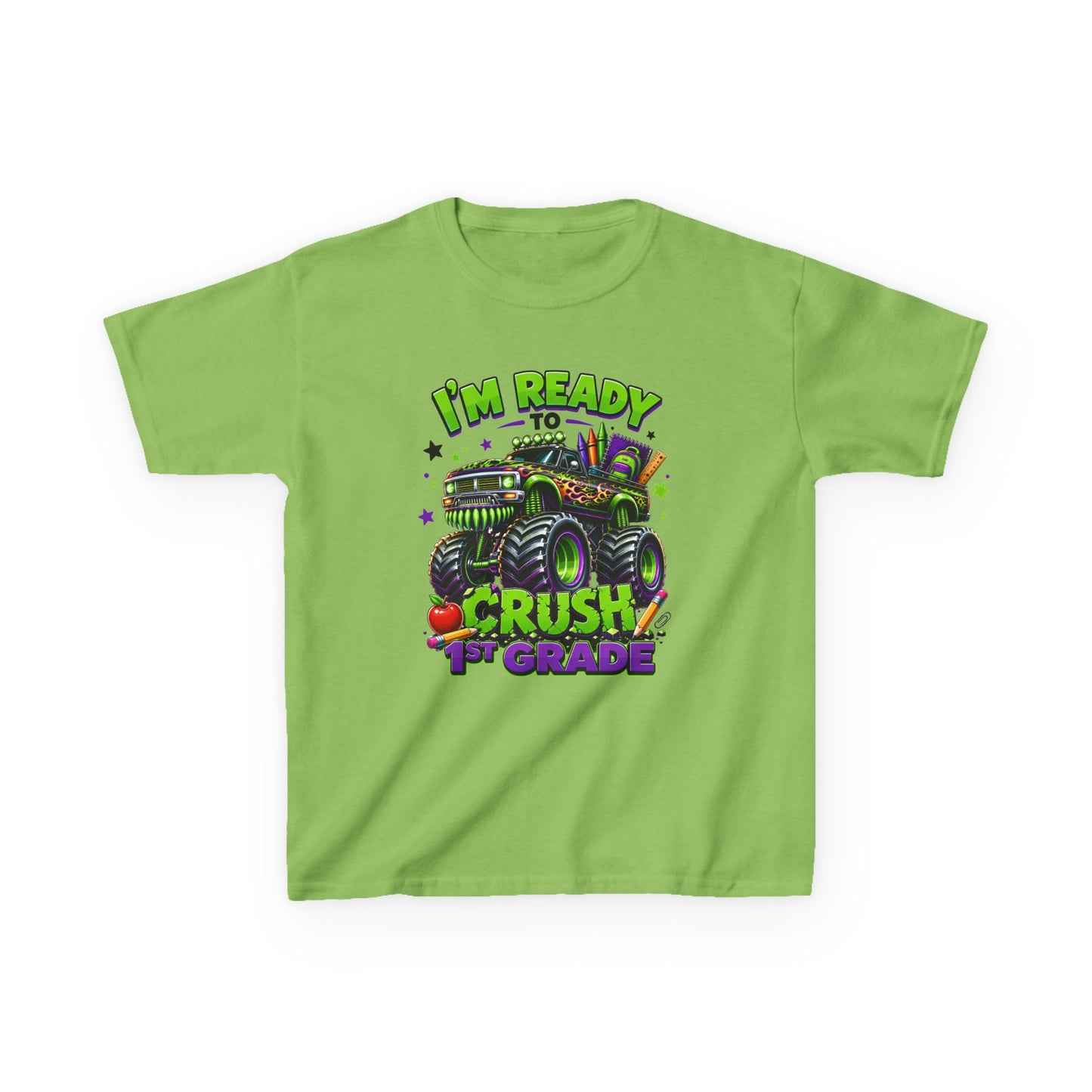 I’m Ready to Crush 1st Grade Monster Truck Kids T-Shirt – First Day of School Tee