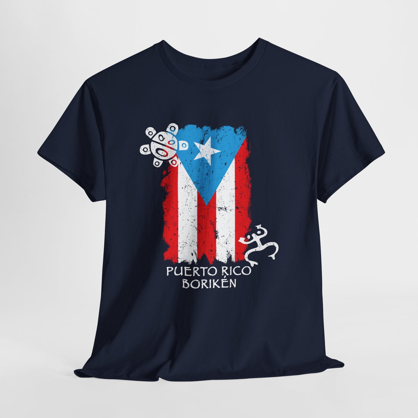 Puerto Rico Borikén Flag Tee — Taíno Petroglyph Heritage Vintage