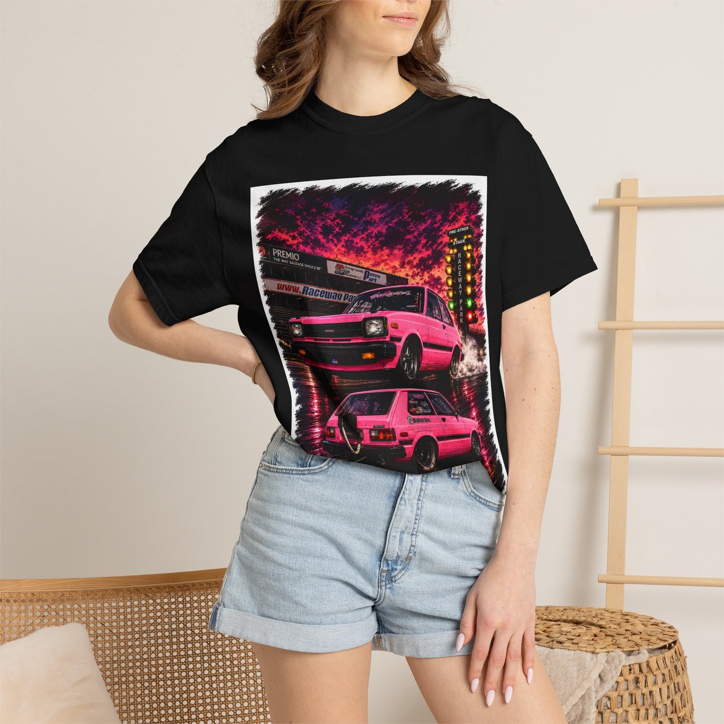 Retro Pink Starlet T-Shirt — Neon Pink Skyline Racing Graphic