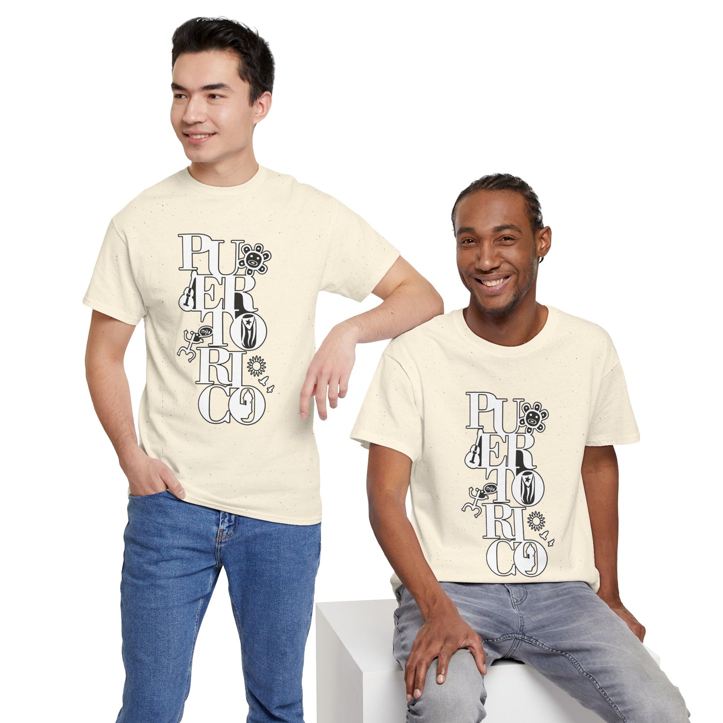 Puerto Rico Floral Vertical Tee — Retro Typography Island Shirt