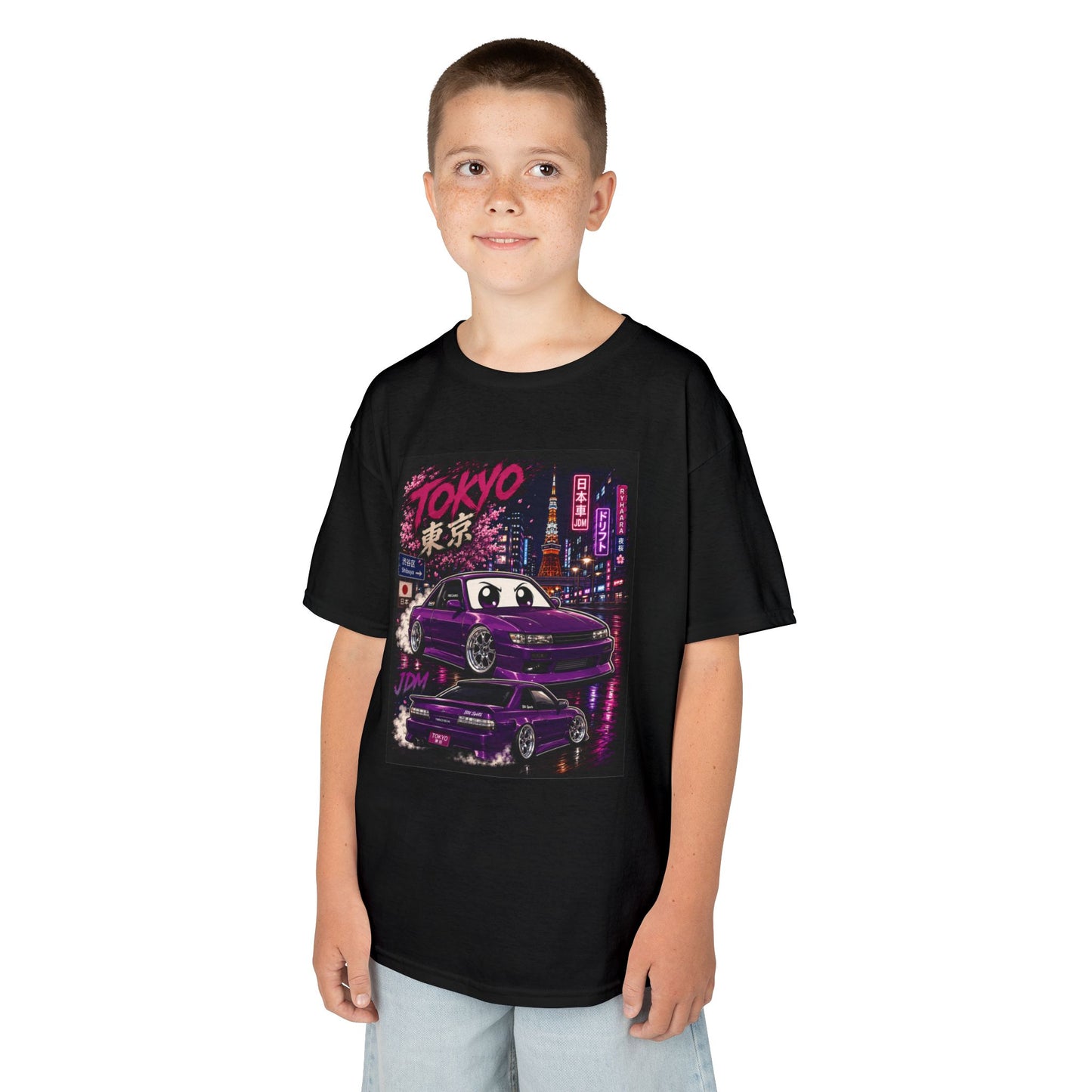 Kids Tokyo Night Drift Tee — Retro Neon City Racing Graphic