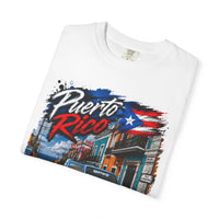Puerto Rico Blue Samuri T-Shirt — Retro Island Flag Street Scene