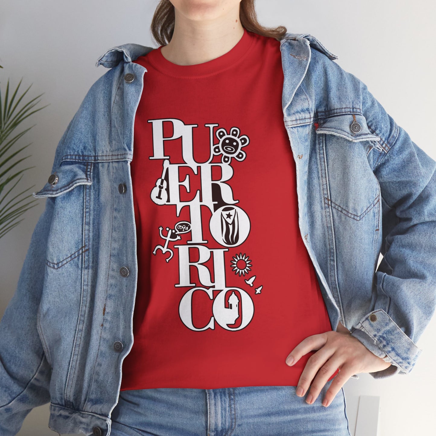 Puerto Rico Floral Vertical Tee — Retro Typography Island Shirt
