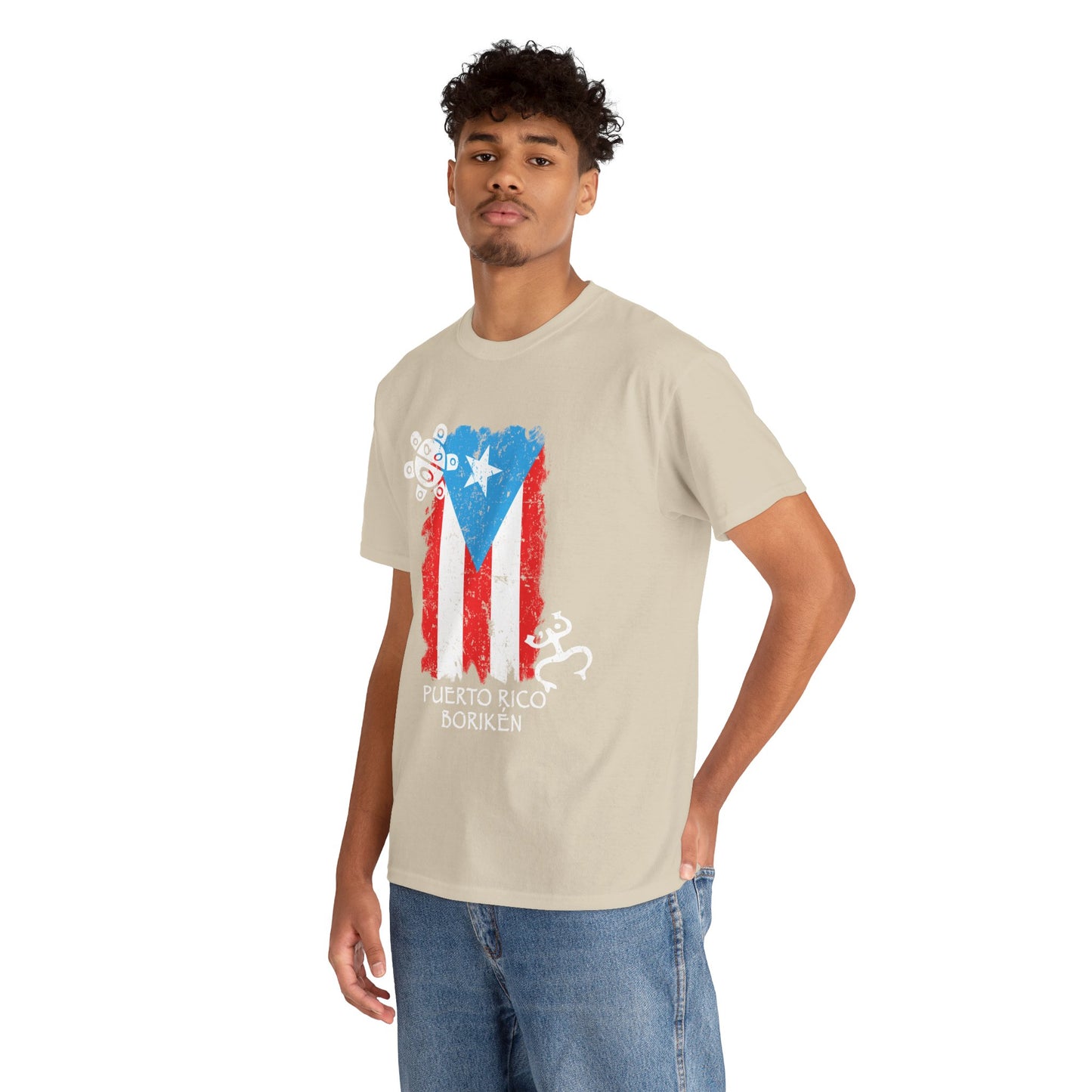 Puerto Rico Borikén Flag Tee — Taíno Petroglyph Heritage Vintage