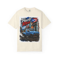 Puerto Rico Blue Samuri T-Shirt — Retro Island Flag Street Scene