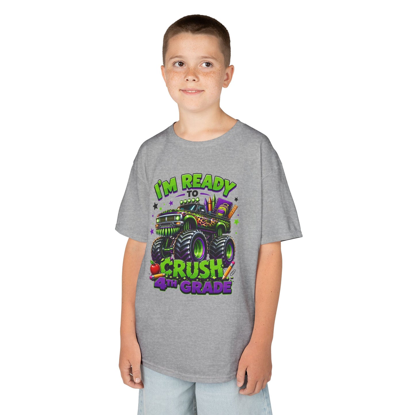 I’m Ready to Crush 4th Grade Monster Truck Kids T-Shirt – Back to School Tee